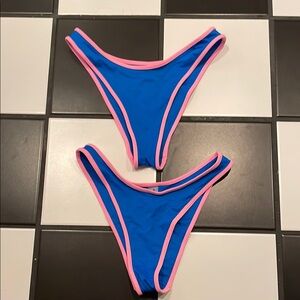 Frankies Bikinis Blue Bikini Bottoms with Pink Trim